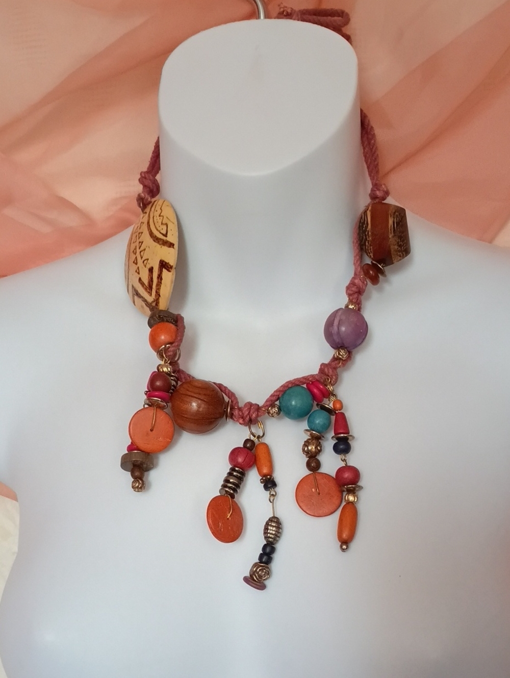 Ladies multicolor wooden beaded necklace